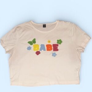 SHEIN "BABE" Colorful Textured Graphic Crop Tee